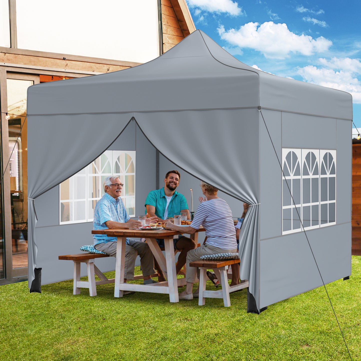 10 x 10 Feet Pop up Canopy Tent with 4 Removable Sidewalls-Grey