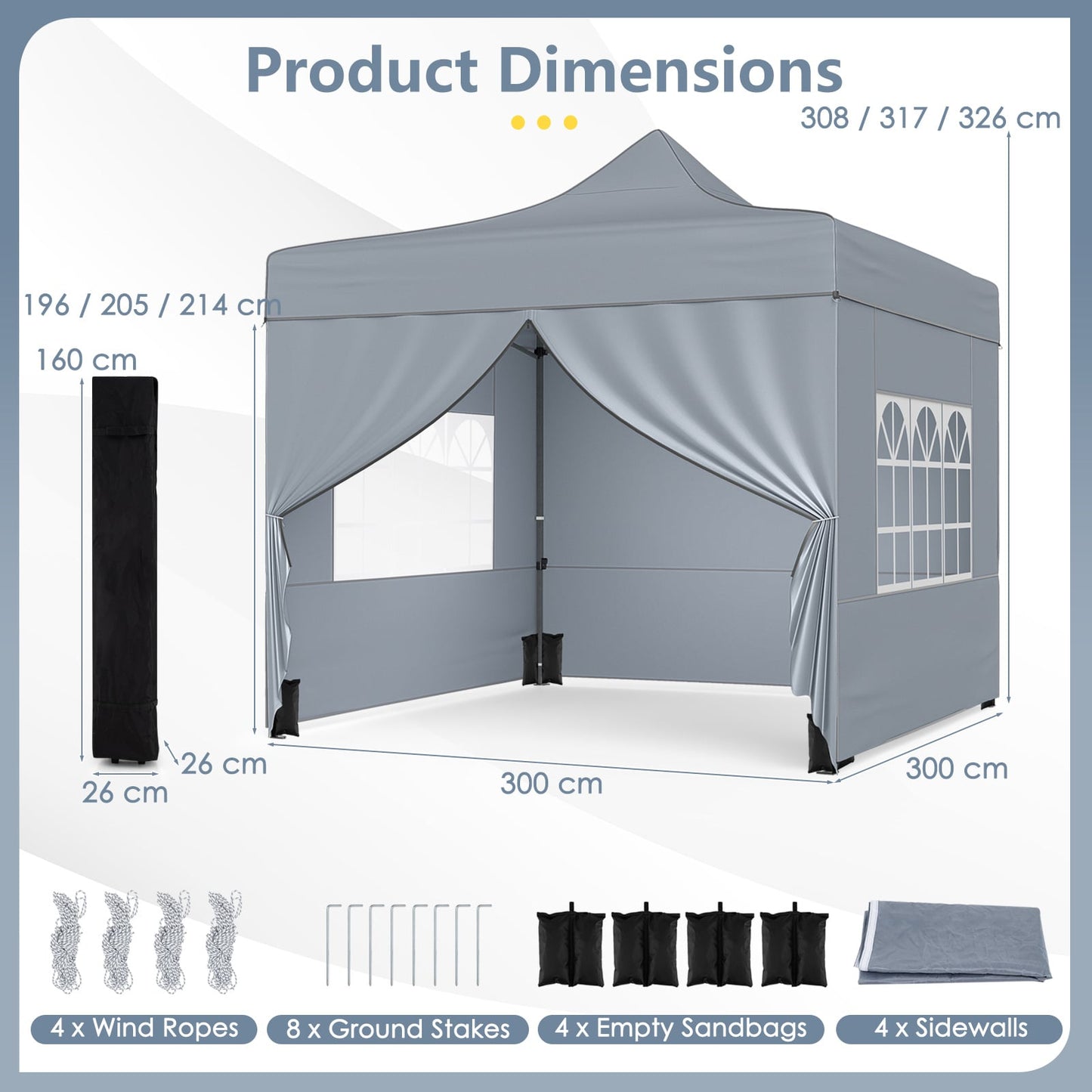 10 x 10 Feet Pop up Canopy Tent with 4 Removable Sidewalls-Grey
