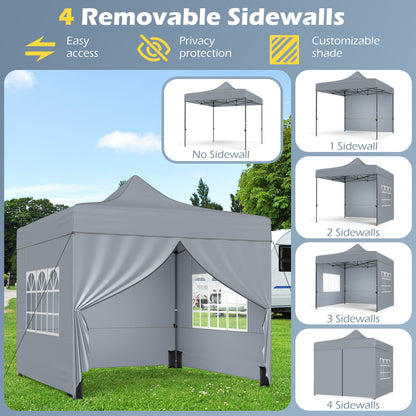 10 x 10 Feet Pop up Canopy Tent with 4 Removable Sidewalls-Grey