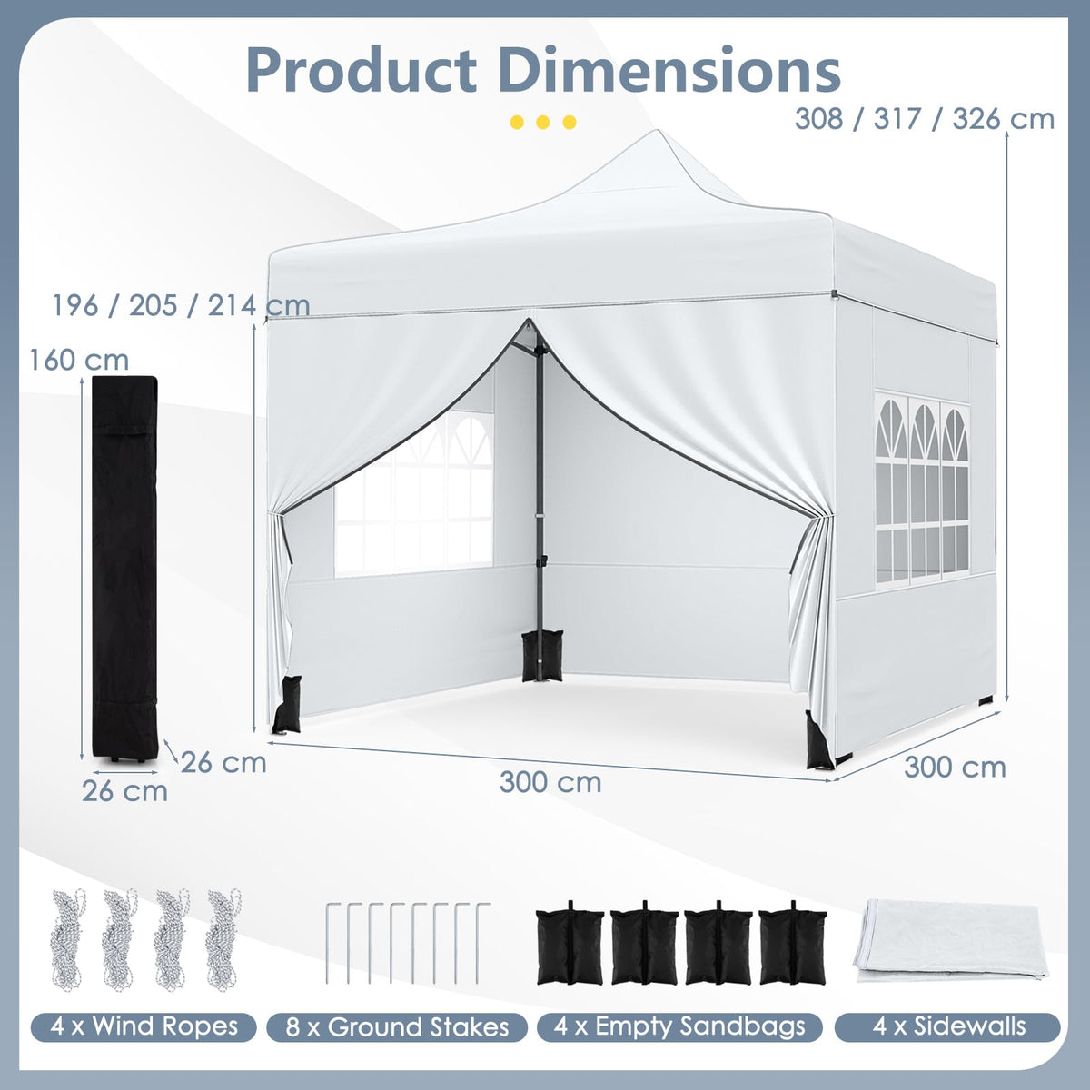 10 x 10 Feet Pop up Canopy Tent with 4 Removable Sidewalls-White