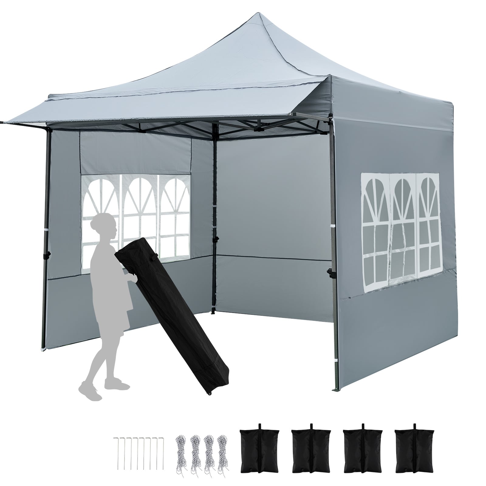 10 x 10 Pop Up Canopy Tent with 3 Sidewalls-Grey