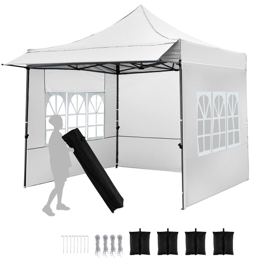 10 x 10 Pop Up Canopy Tent with 3 Sidewalls-White