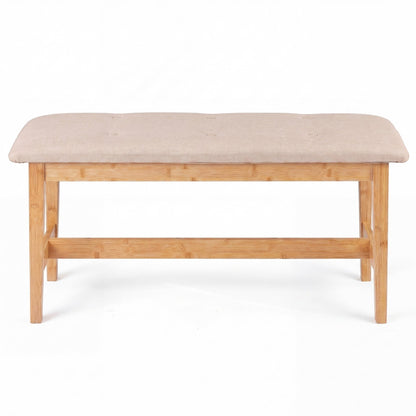 100 CM Button Tufted End of Bamboo Bed Bench with Padded Seat-Natrual