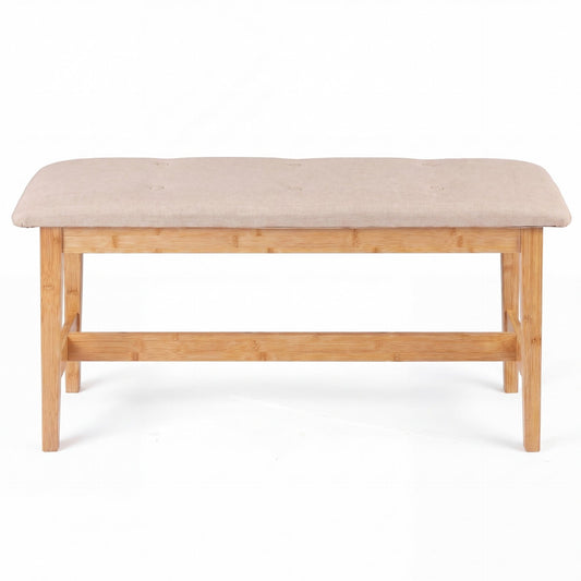 100 CM Button Tufted End of Bamboo Bed Bench with Padded Seat-Natrual