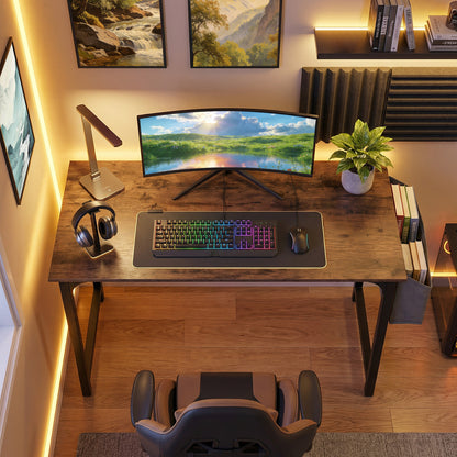 100 CM Computer Desk with Storage Bag and Hanging Hook-Rustic Brown
