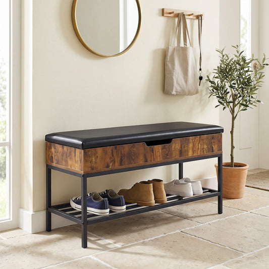 100 CM Shoe Storage Bench with Shelf & Lift Top for Entryway Living Room Bedroom-Rustic Brown