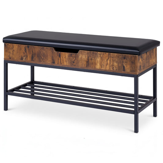 100 CM Shoe Storage Bench with Shelf & Lift Top for Entryway Living Room Bedroom-Rustic Brown