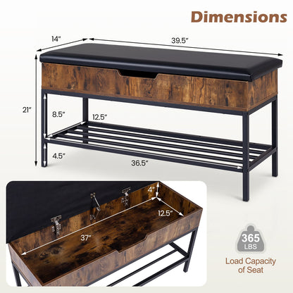 100 CM Shoe Storage Bench with Shelf & Lift Top for Entryway Living Room Bedroom-Rustic Brown