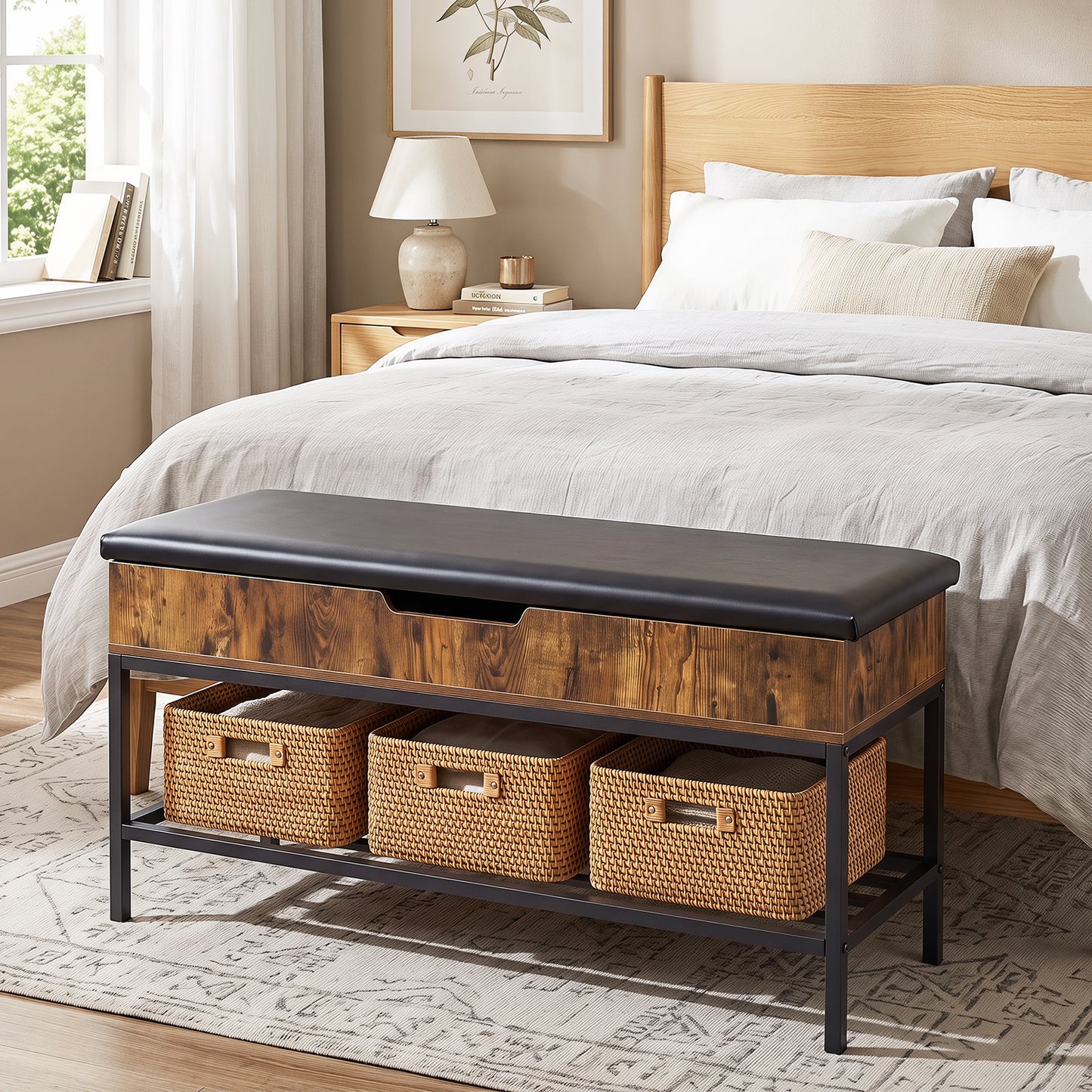 100 CM Shoe Storage Bench with Shelf & Lift Top for Entryway Living Room Bedroom-Rustic Brown