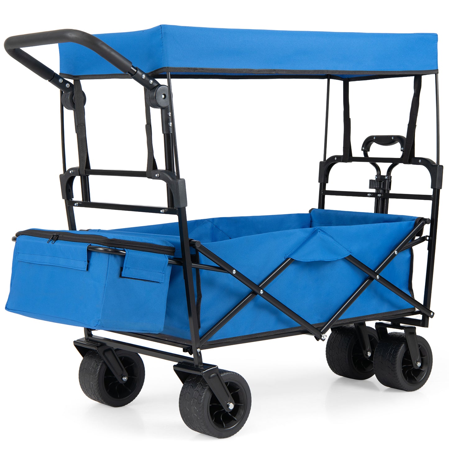 100 L Folding Garden Cart with Adjustable Handles and Canopy-Blue