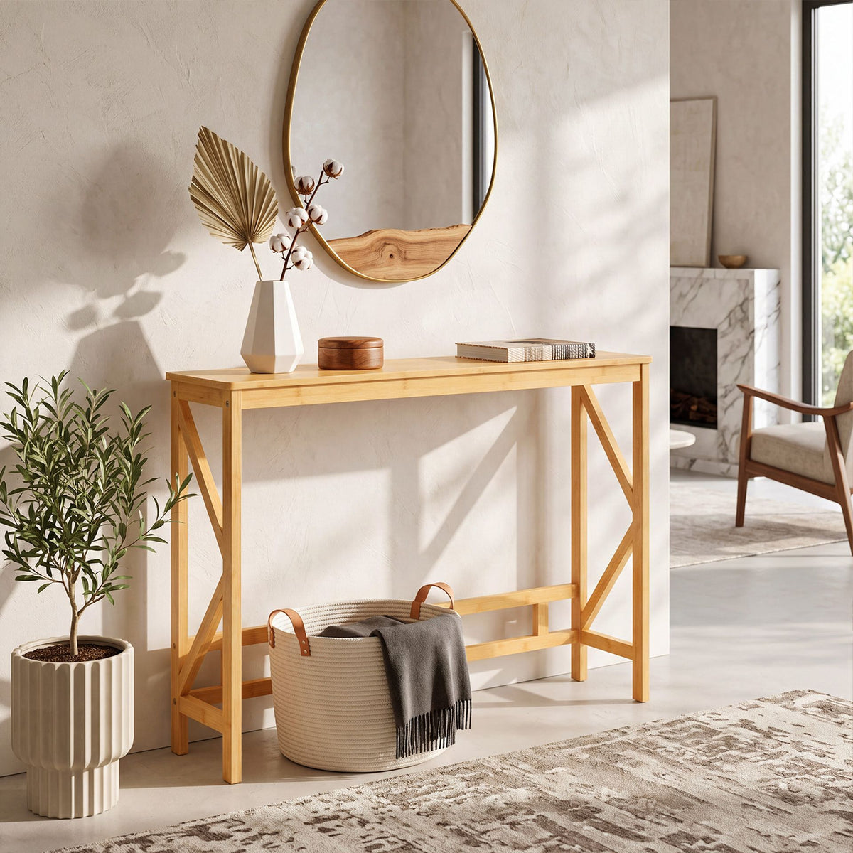100 cm Bamboo Console Table for Narrow Entryway-Natural