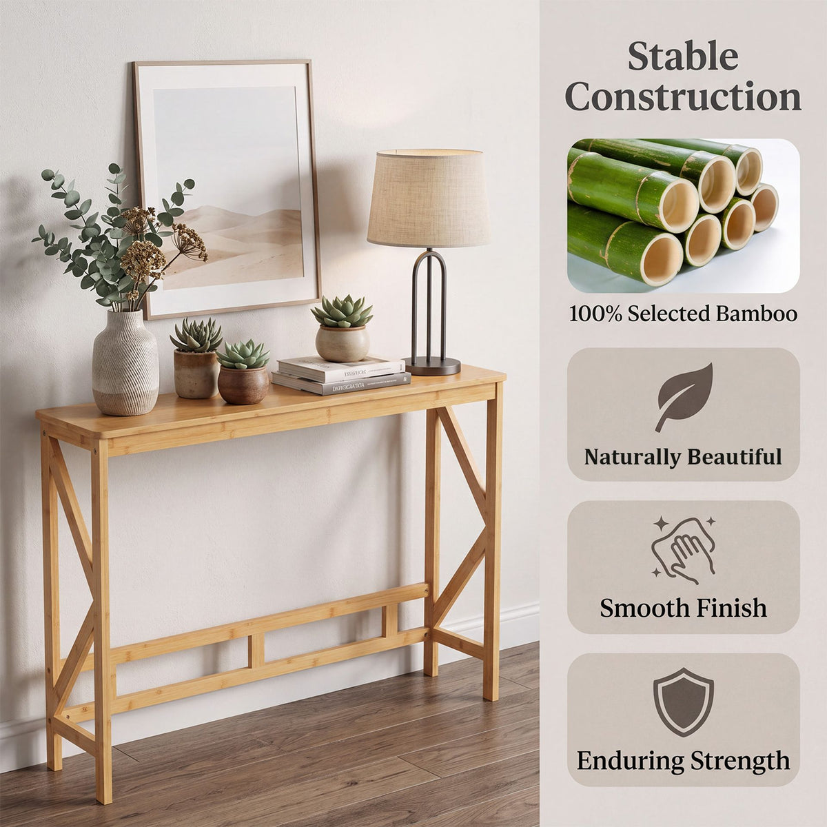 100 cm Bamboo Console Table for Narrow Entryway-Natural