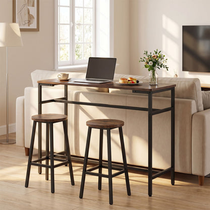 100 cm Long Bar Table with Footrest and Metal Frame for Kitchen Dining Room-Rustic Brown