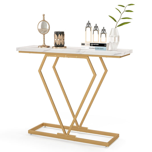 100 cm Gold Console Table in White and Golden