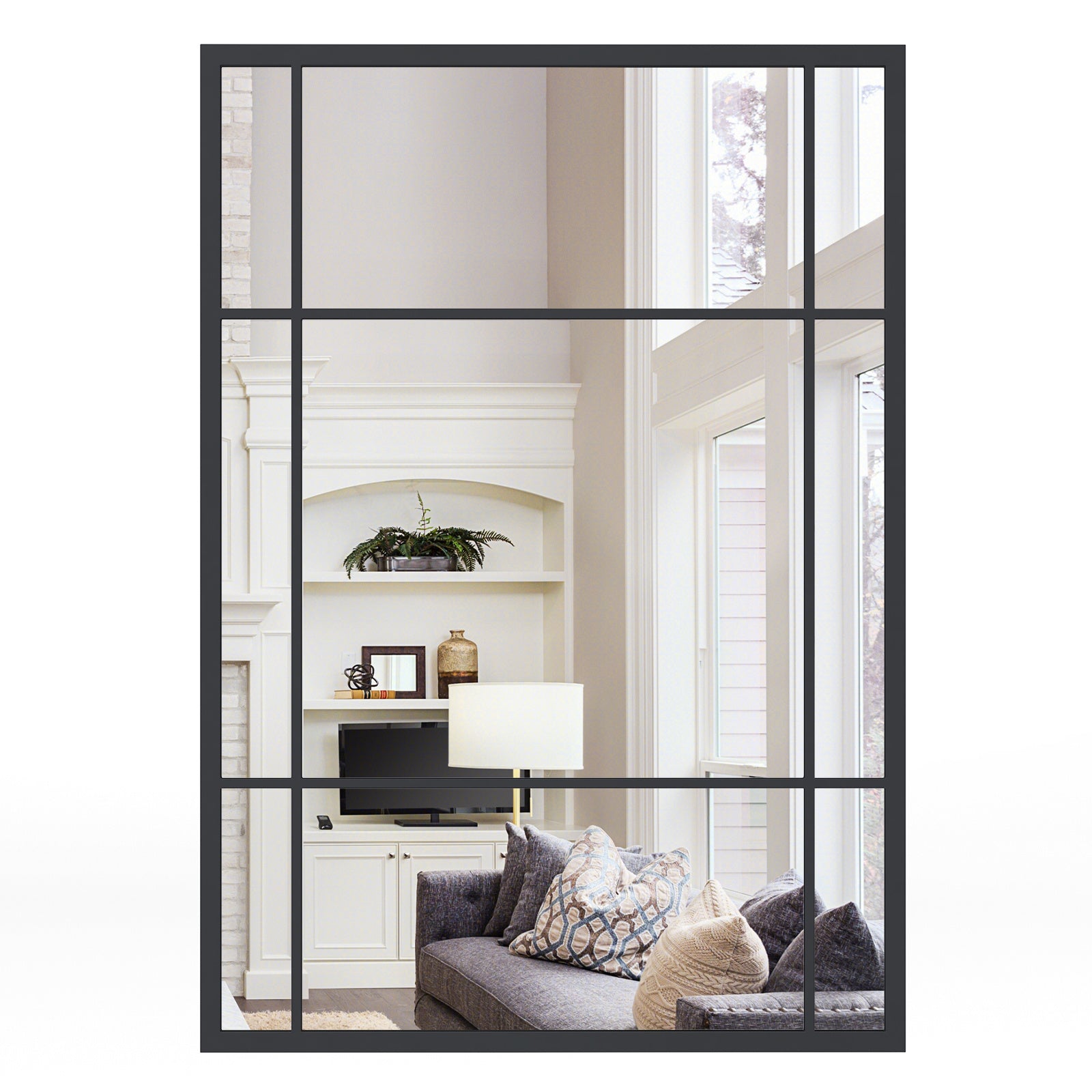 100 cm x 70 cm Wall Mounted Mirror Metal Framed Hanging Mirror for Living Room-Black