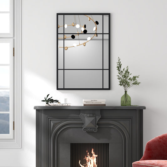100 cm x 70 cm Wall Mounted Mirror Metal Framed Hanging Mirror for Living Room-Black