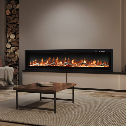 40/50/60/70/80 Inch Electric Fireplace 9 Colour LED Flame Effect Heater With Remote Control