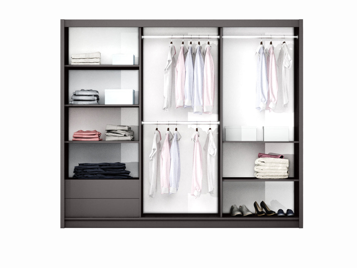 Black/Cashmere/Oak Wotan Mirrored Sliding Door Wardrobe 250cm – KINGSLEY