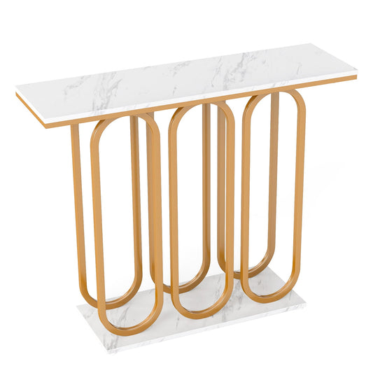 100 CM Faux Marble Entryway Table with Adjustable Foot Pads-White