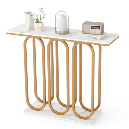 100 CM Faux Marble Entryway Table with Adjustable Foot Pads-White