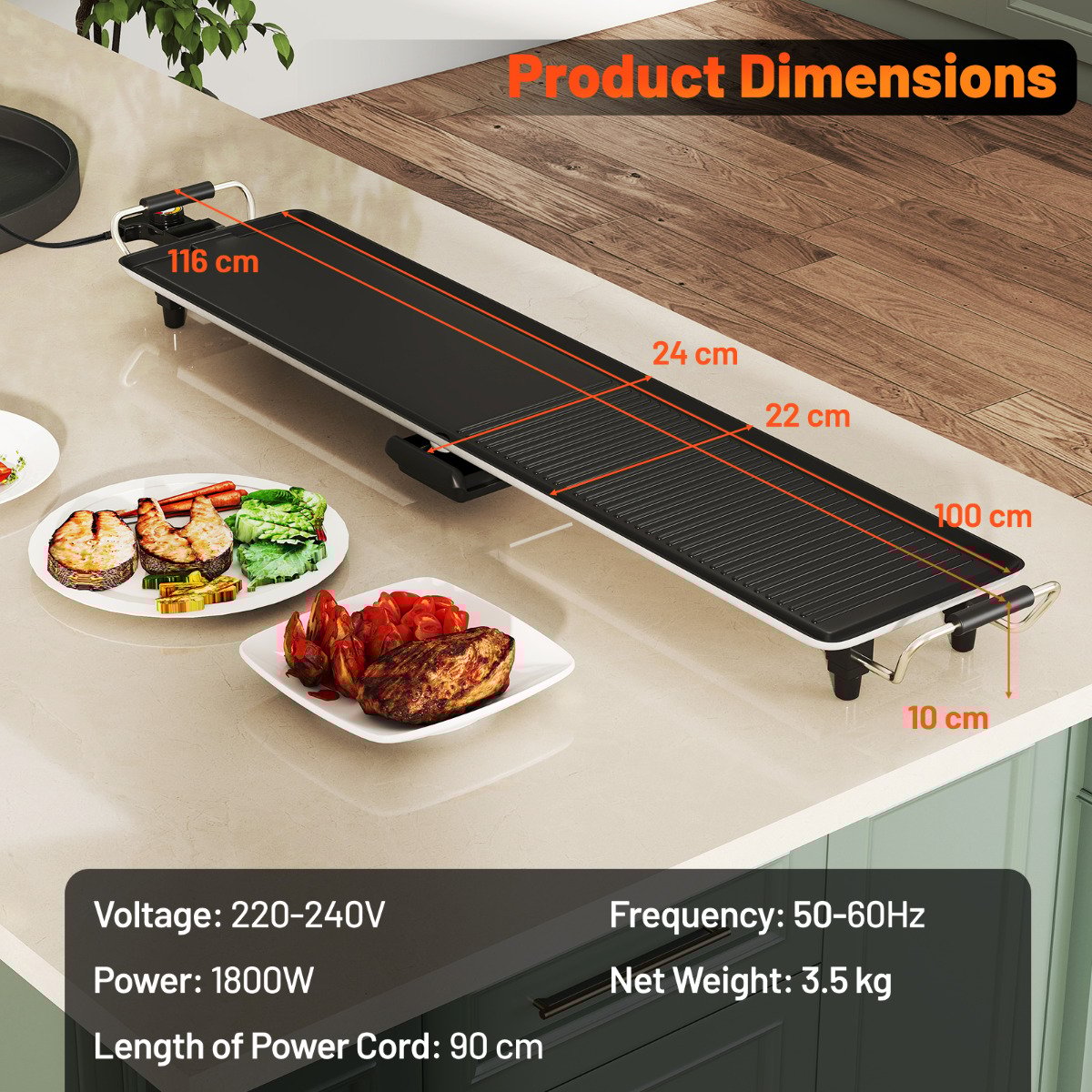 100 √ó 22cm Electric Griddle with 2 Nonstick Surfaces