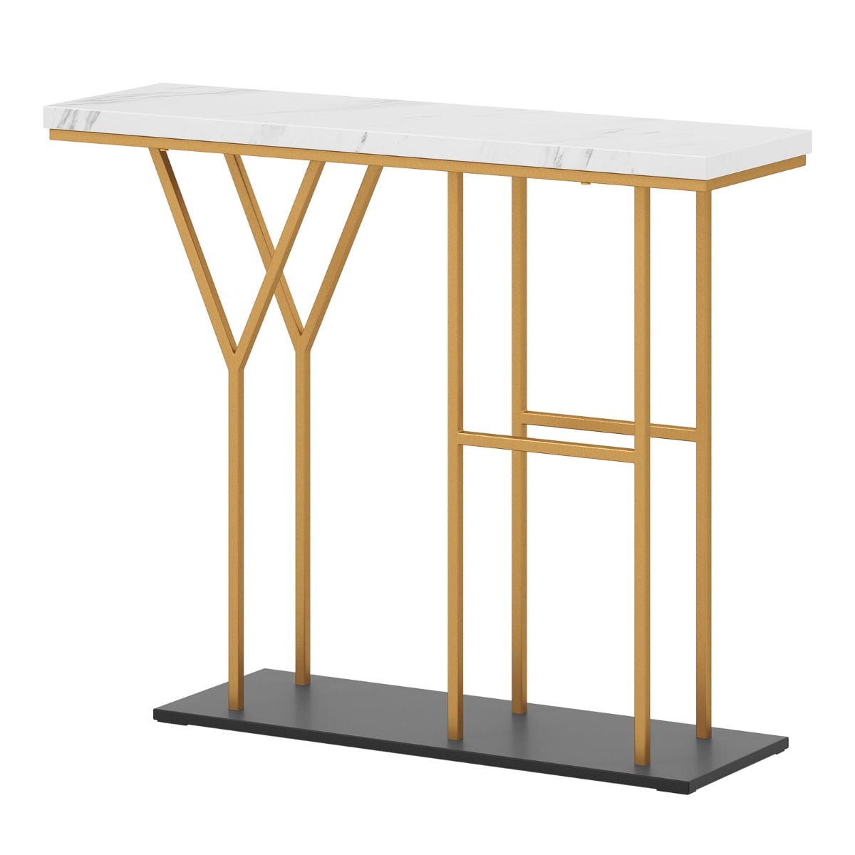 100 CM Console Table with HY-Shaped Metal Frame for Hallway Living Room-White