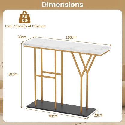 100 CM Console Table with HY-Shaped Metal Frame for Hallway Living Room-White