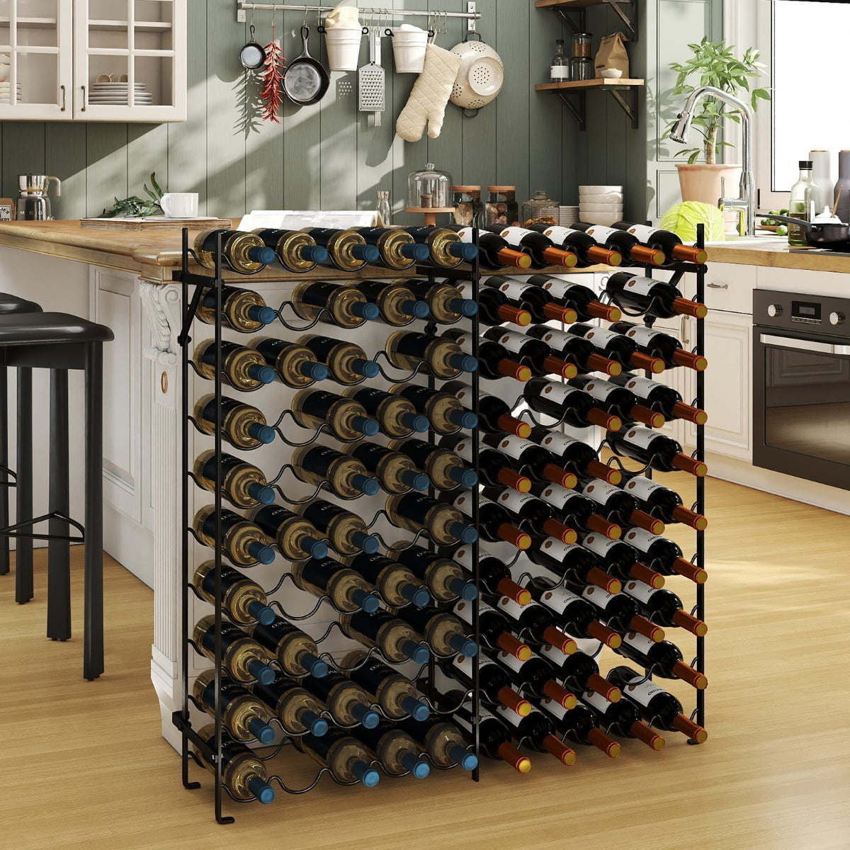 100-Bottle Large Wine Rack Holder with Wall-Anchored Design