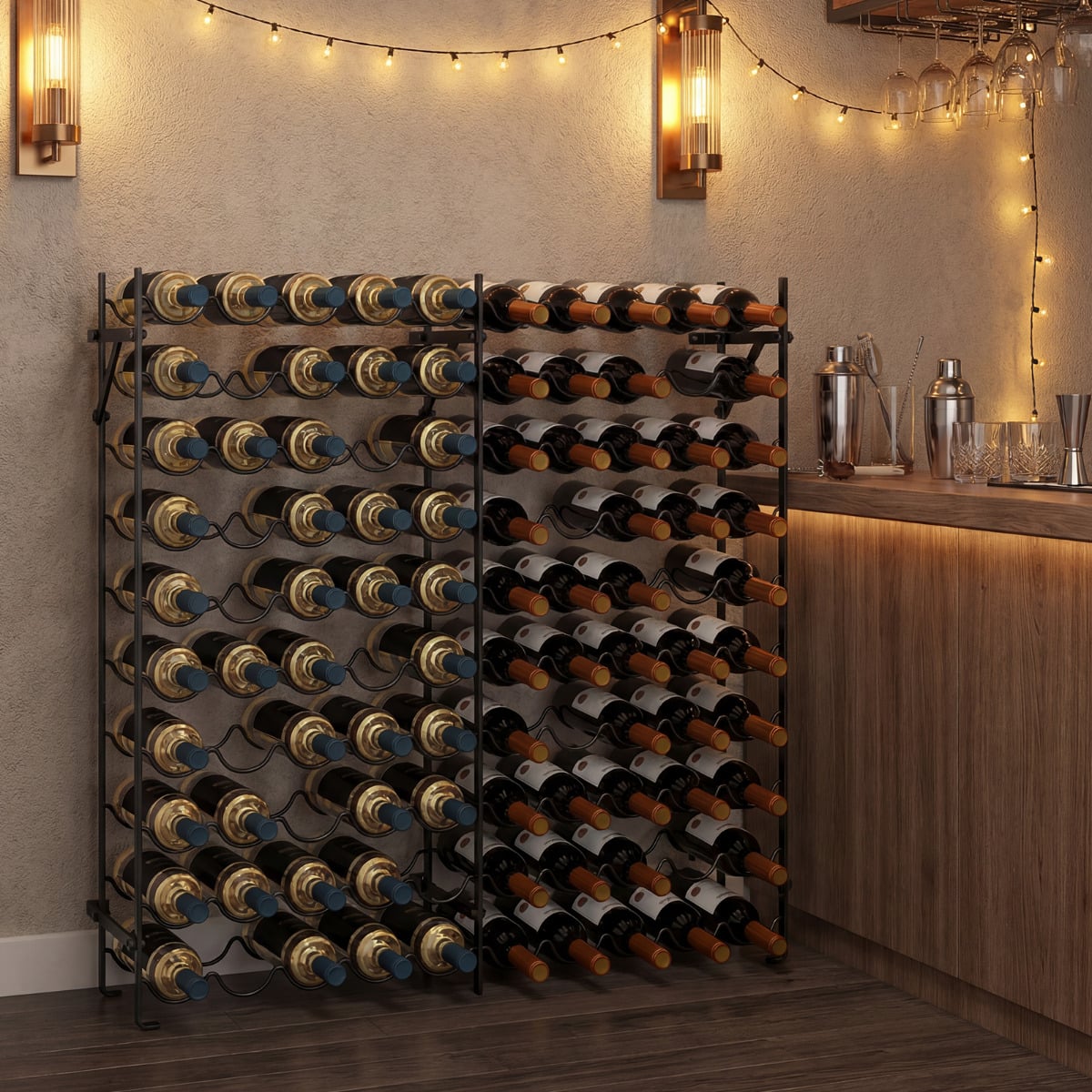 100-Bottle Large Wine Rack Holder with Wall-Anchored Design