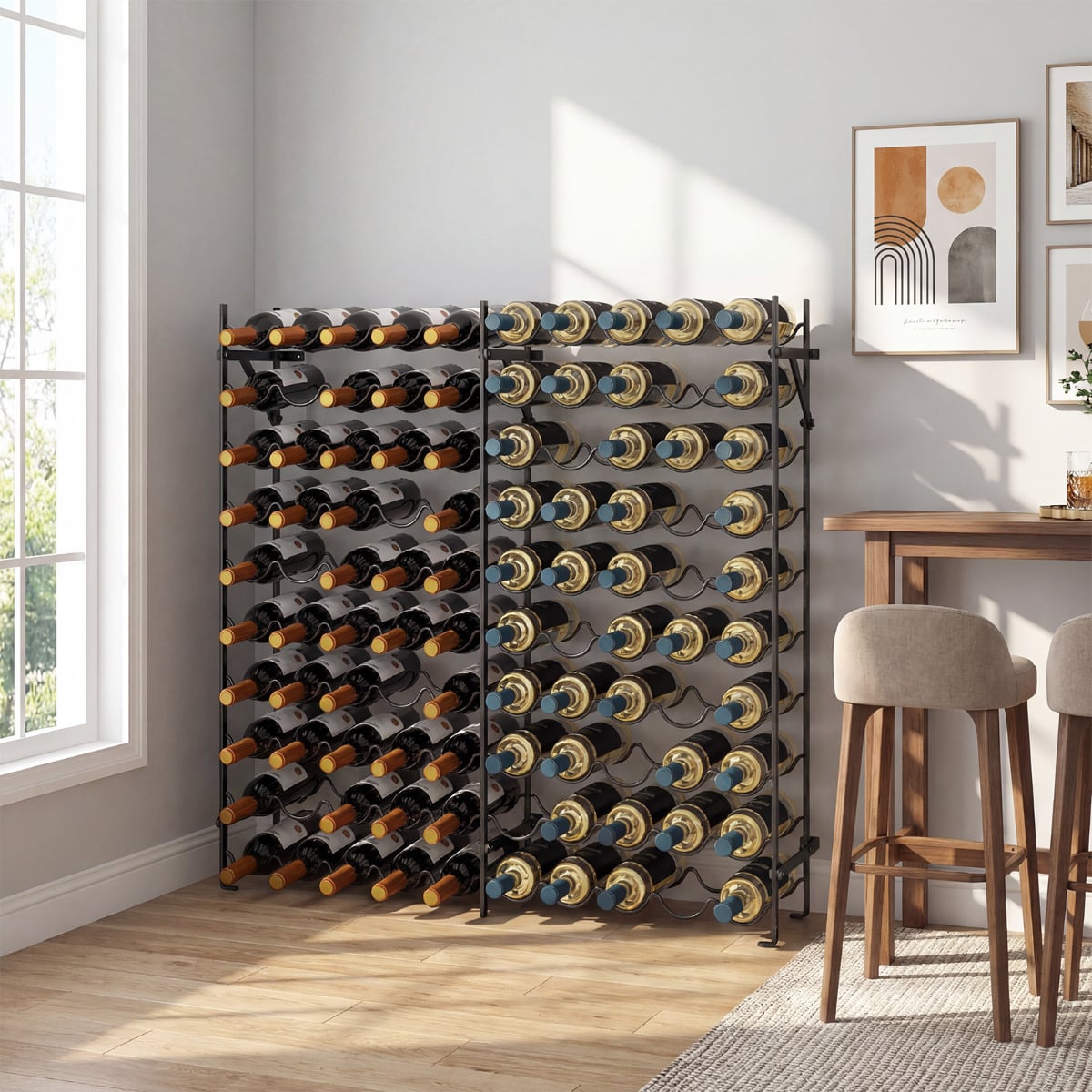 100-Bottle Large Wine Rack Holder with Wall-Anchored Design