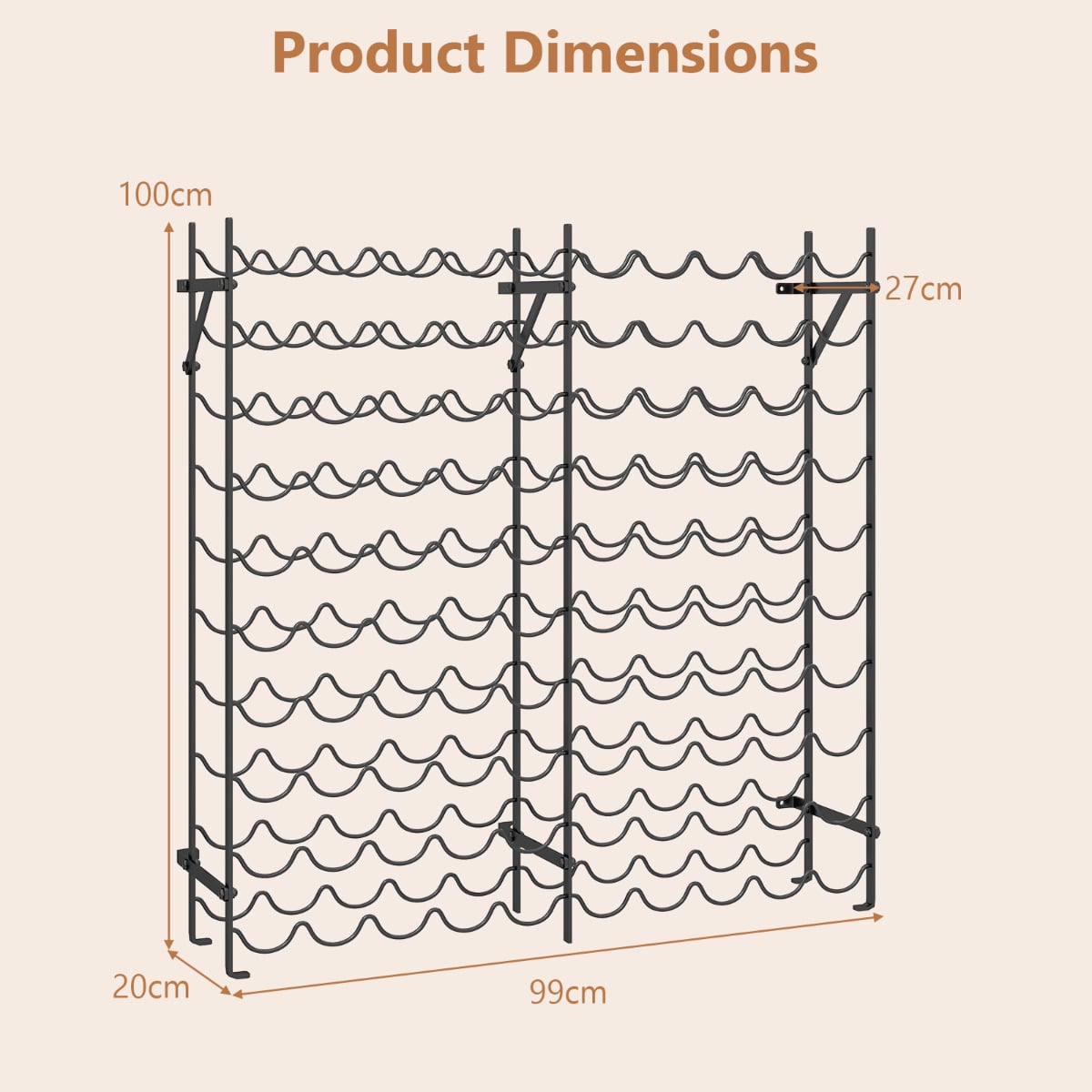 100-Bottle Large Wine Rack Holder with Wall-Anchored Design