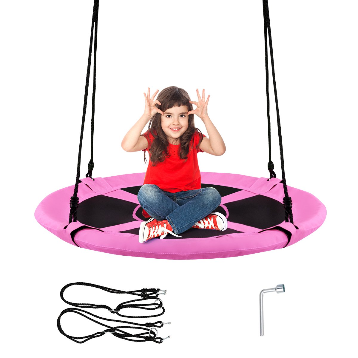 100cm Children Flying Saucer Tree Swing with Adjustable Rope-Pink