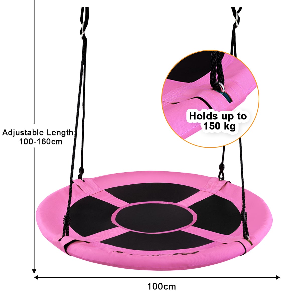 100cm Children Flying Saucer Tree Swing with Adjustable Rope-Pink