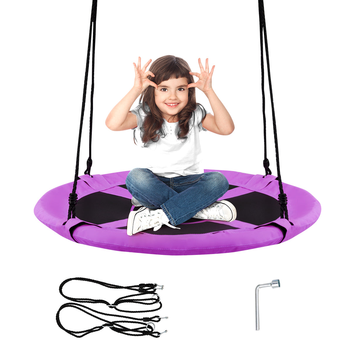 100cm Children Flying Saucer Tree Swing with Adjustable Rope-Purple
