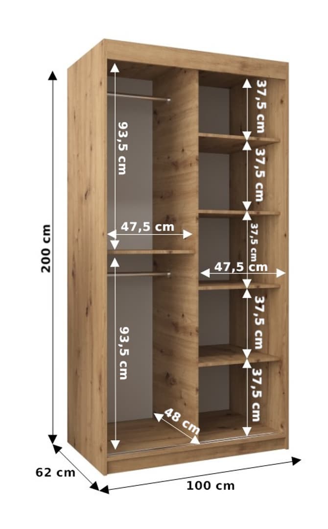 Rhomb Sliding Door Wardrobe 100cm