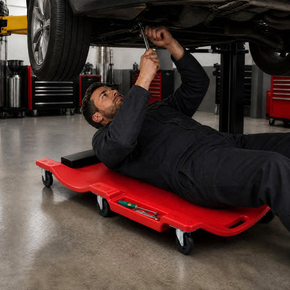 101 CM Low Profile Rolling Garage Creeper with Padded Headrest-Red