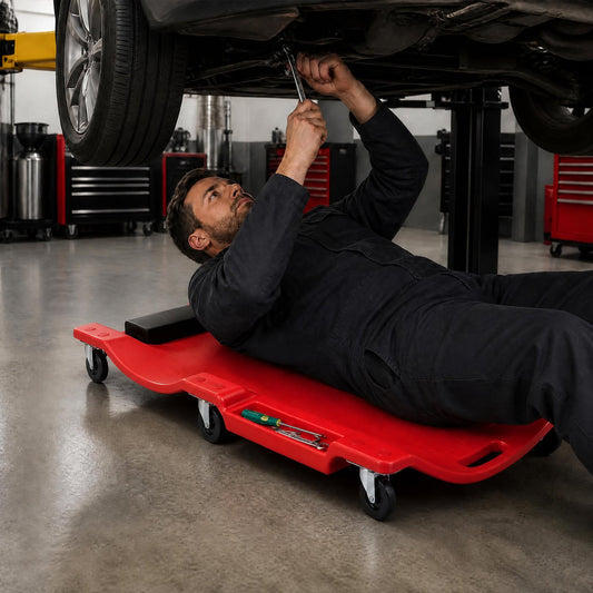 101 CM Low Profile Rolling Garage Creeper with Padded Headrest-Red
