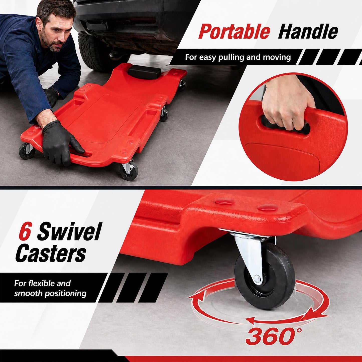 101 CM Low Profile Rolling Garage Creeper with Padded Headrest-Red