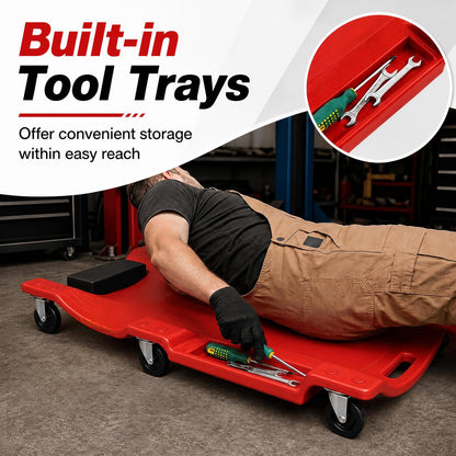 101 CM Low Profile Rolling Garage Creeper with Padded Headrest-Red