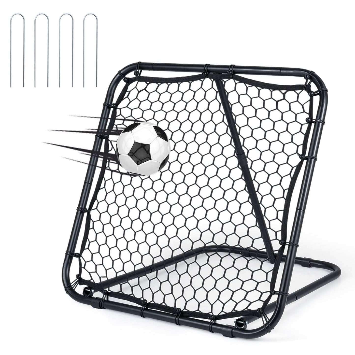 101 x 101 cm Football Rebounder with 7 Adjustable Angles and 4 Ground Stakes