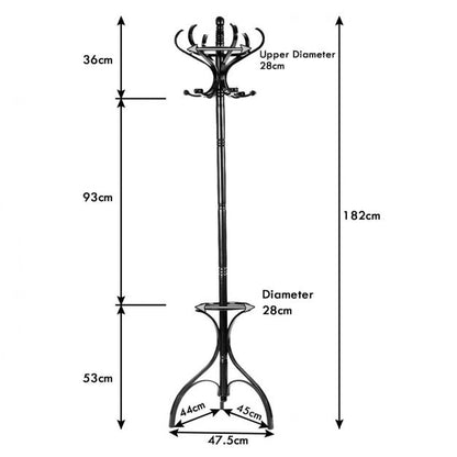 Practical Birch Coat Stand with 360°Rotating Top Tier for Hat &amp; Jacket-Black