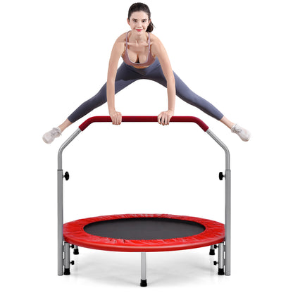 101cm Foldable Trampoline with 4-Level Adjustable Handle for Adults-Red