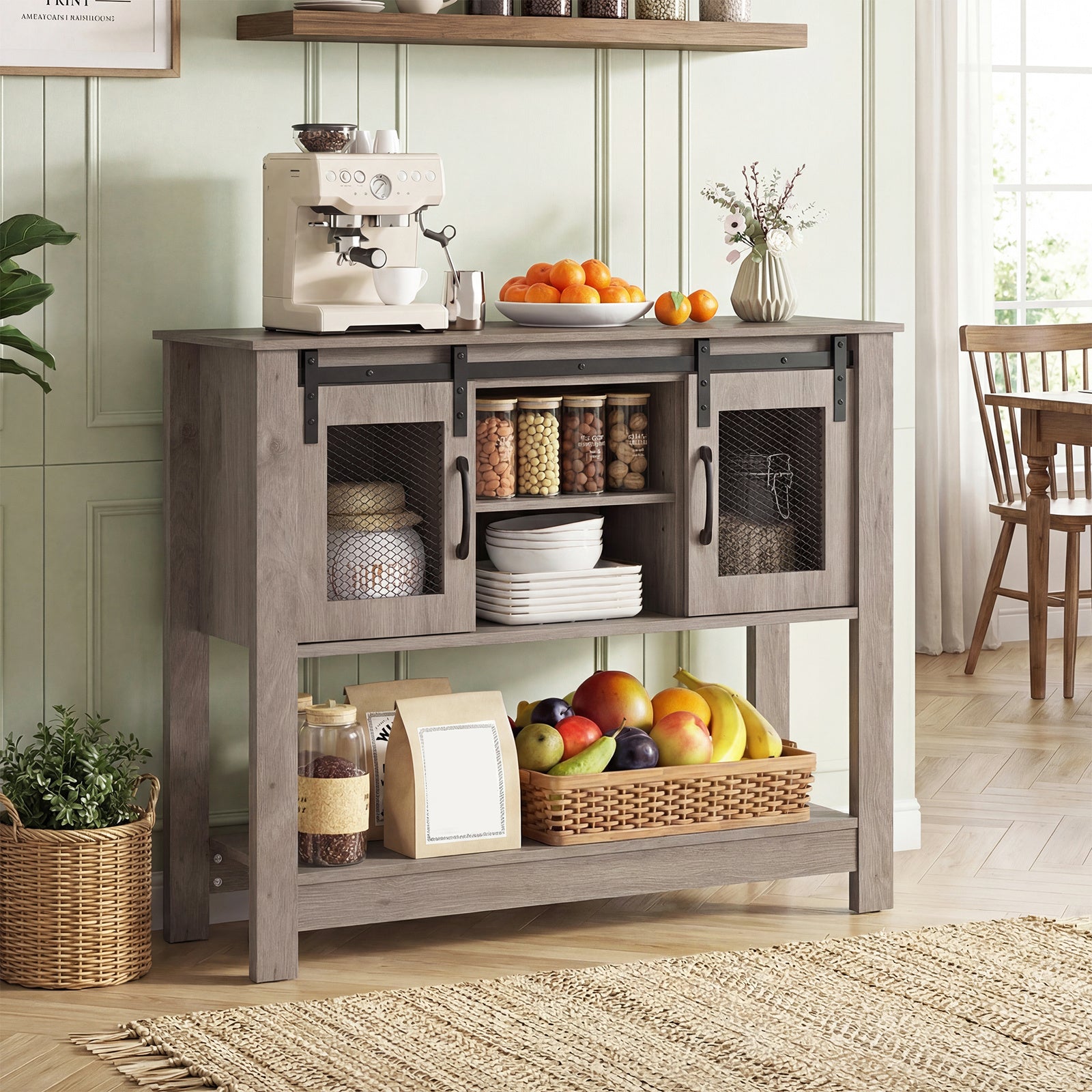102CM Small Entryway Table with Barn Sliding Doors-Grey