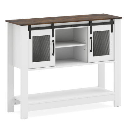 102CM Small Entryway Table with Barn Sliding Doors-Rusticbrown