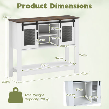 102CM Small Entryway Table with Barn Sliding Doors-Rusticbrown