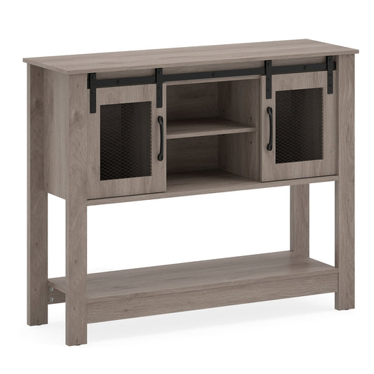 102CM Small Entryway Table with Barn Sliding Doors in Grey