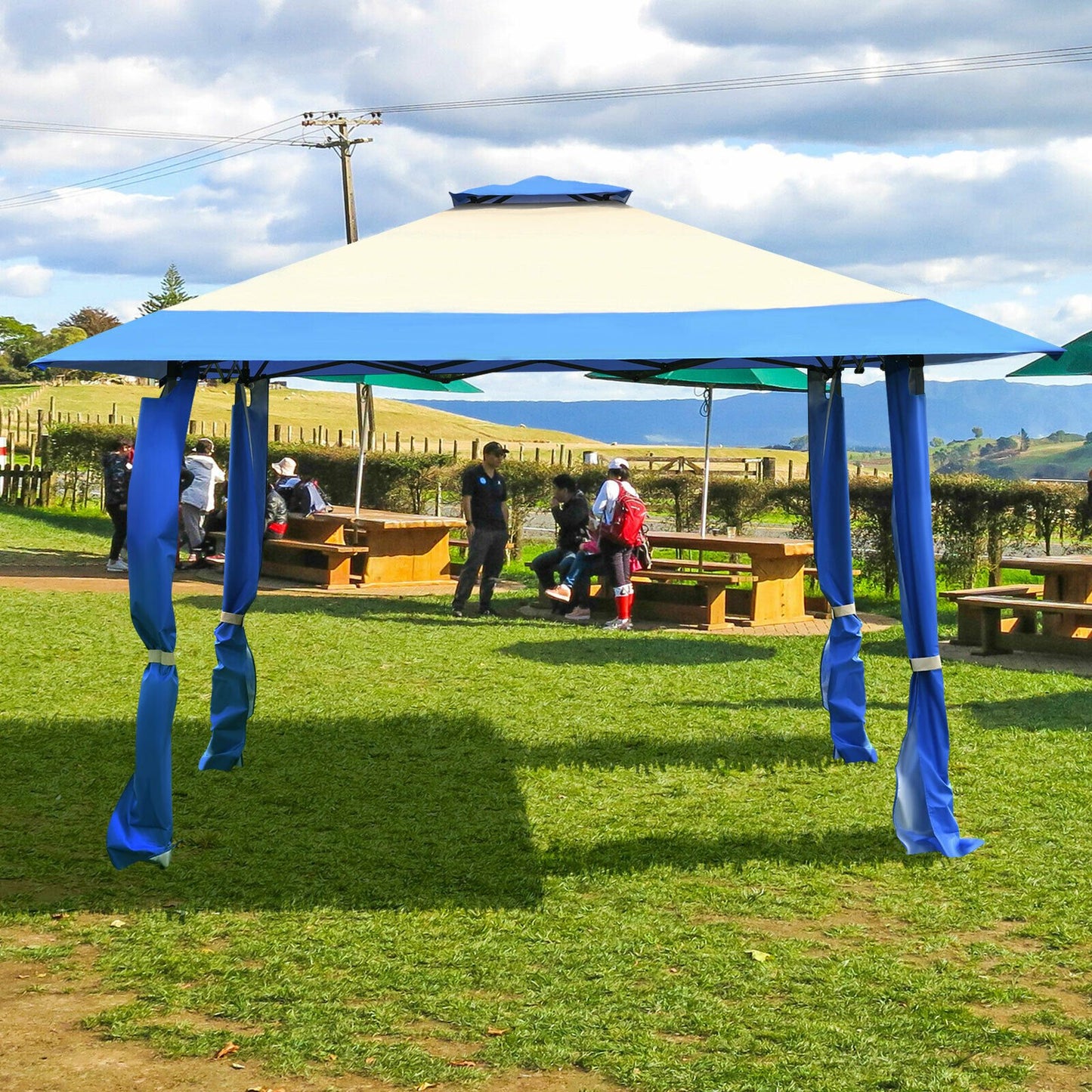 Large Adjustable Height Gazebo Canopy Patio Shelter-Blue