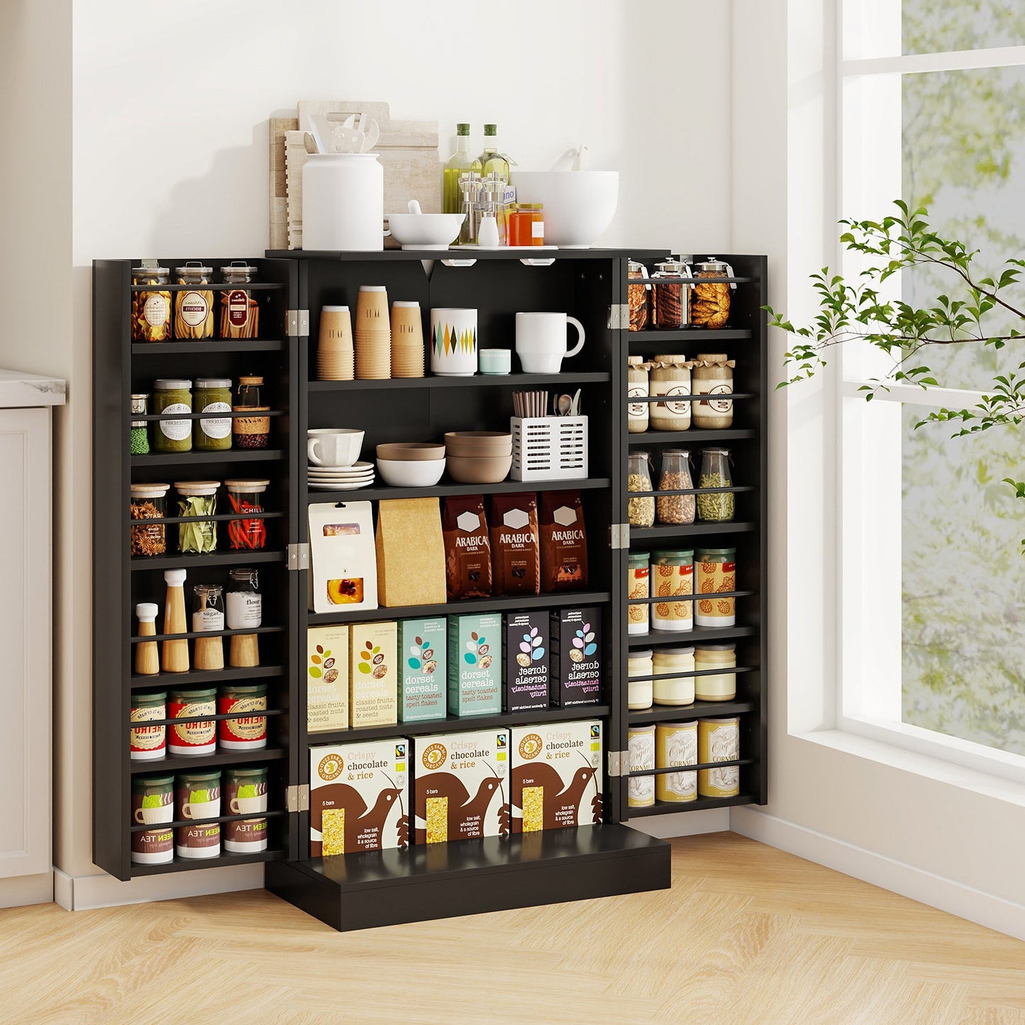 104cm Tall Kitchen Pantry Storage Cabinet with Doors and Adjustable Shelves-Black