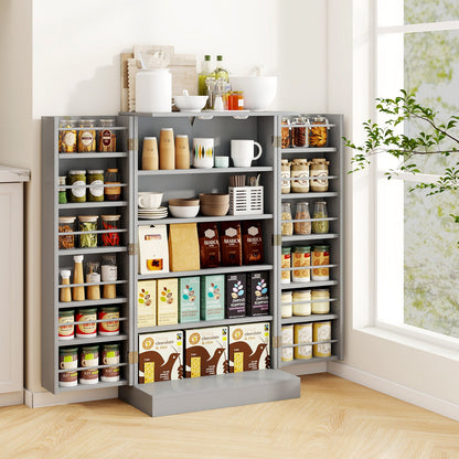 104cm Tall Kitchen Pantry Storage Cabinet with Doors and Adjustable Shelves-Grey