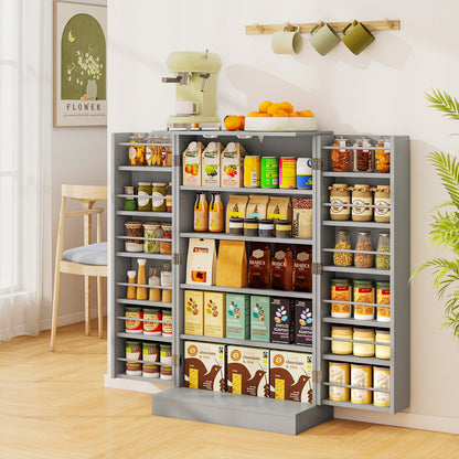 104cm Tall Kitchen Pantry Storage Cabinet with Doors and Adjustable Shelves-Grey